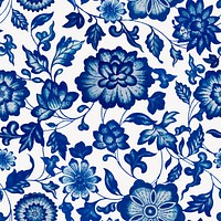 Oriental blue seamless pattern flower background, vintage colorful Chinese art vector