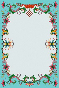 Colorful floral frame, aesthetic Asian graphic psd