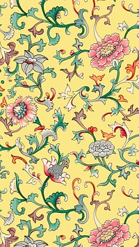 Oriental flower pattern iPhone wallpaper, vintage colorful background