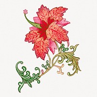 Hibiscus flower collage element, vintage Chinese aesthetic illustration psd