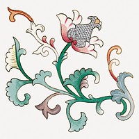 Oriental flower illustration, aesthetic illustration vector