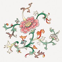 Pink flower collage element, vintage Chinese aesthetic illustration vector