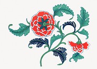 Peony flower collage element, vintage Chinese aesthetic illustration psd