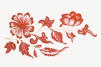 Red flower illustration, vintage Chinese aesthetic graphic vector