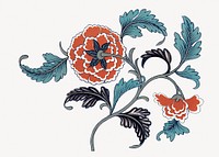 Peony flower collage element, vintage Chinese aesthetic illustration psd