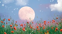 Flower field desktop wallpaper, surreal pastel sky background