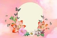 Floral arch frame background, dreamy pink design psd