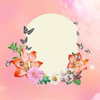 Floral arch frame background, dreamy pink design