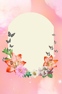 Floral arch frame background, dreamy pink design