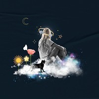 Loneliness collage element, dreamy design psd