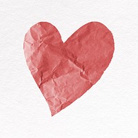 Red heart clipart, crumpled paper psd