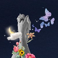 Surreal hands collage element, floral design vector