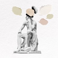 Speech bubble statue collage element, ripped paper psd