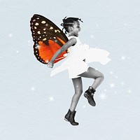 Butterfly wing girl collage element, bling design psd