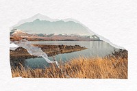 Lake landscape border, torn paper design vector
