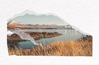 Lake landscape clipart, torn paper  psd