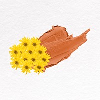 Sunflower collage element, brown brush stroke psd