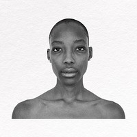 African woman collage element, black and white psd