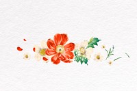 Red flower divider clipart, botanical design psd