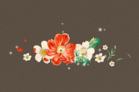 Red flower divider clipart, botanical design psd