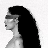 Blindfolded woman mixed media, grayscale design