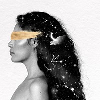 Side portrait woman collage element, gray celestial psd