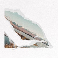 Lake landscape, ripped paper design