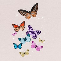 Colorful freedom butterflies collage element, insect psd