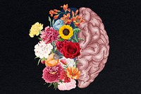 Brain flower background, beautiful mind mixed media illustration