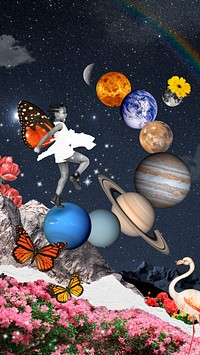 Galaxy collage art mobile wallpaper, planet in solar system background