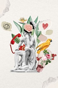 Statue collage art background, vintage mixed media mixed media illustration