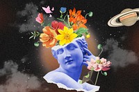 Flora statue head background, outer space design vector