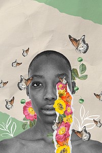 Woman's mental health background, floral mixed media illustration