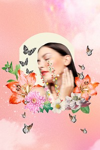Skincare background,  self love woman mixed media illustration