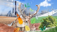 Deer in nature desktop wallpaper, mixed media collage