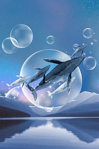 Surreal escapism nature & whale background