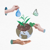 Protect earth collage badge, nature & environment design psd