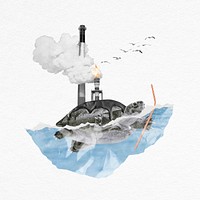 Sea turtle collage badge, nature & environment design psd
