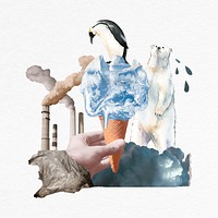 Sad animals collage badge, nature & environment design psd