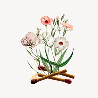 Burning flowers surreal collage element vector