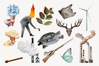 Environment & pollution collage element set vector