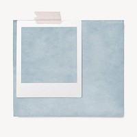 Instant photo frame collage element, blue paper psd