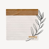 Aesthetic lined paper note with line art leaf