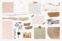 Aesthetic torn paper ephemera collage element set psd