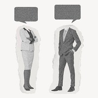 Business people and speech bubble on ripped paper collage element vector