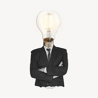 Business man with light bulb head, fresh idea concept collage element vector