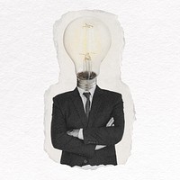 Business man with light bulb head, fresh idea concept psd