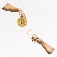 Bitcoin exchanging light bulb, cryptocurrency and ideas concept 