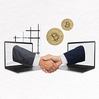 Handshake, cryptocurrency business deal and partnership psd