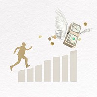 Man running after flying money, financial freedom concept 
